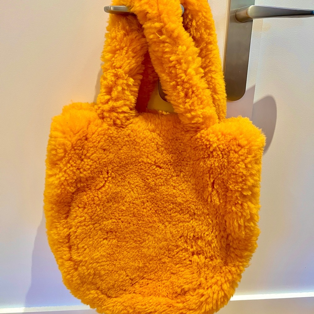 Plush Faux Shearling Tote Bag in Orange